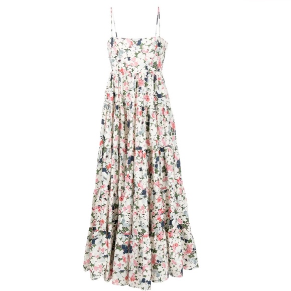 NWT Cinq a Sept 5a7 Gavin Floral Print Tiered Cotton Maxi Dress - Papyrus Multi - Picture 9 of 12